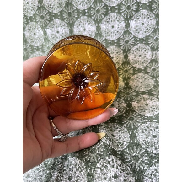 Vintage Indiana Glass Tiara Amber Sandwich Footed Candle Holder 3" - Picture 3 of 4